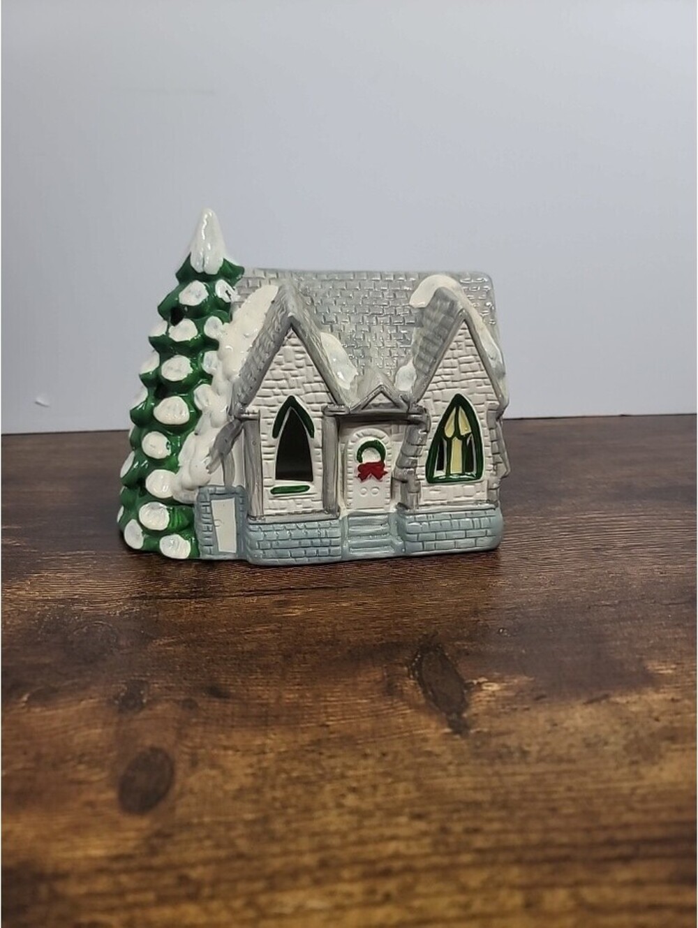 Ceramic Lighted Christmas Church Village Building Snow Holiday Decor
